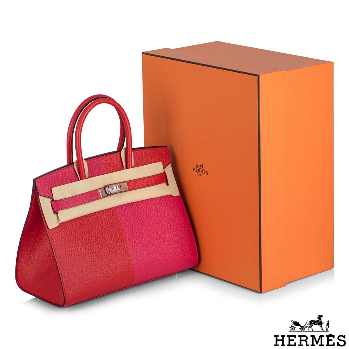 Hermès Birkin Tri-Color Sellier 30 Rouge Casaque Rose Extreme at 1stDibs
